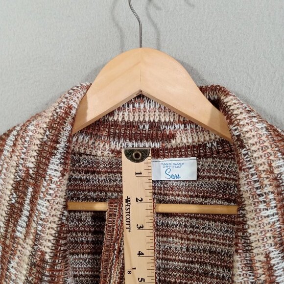 Vintage Sears Cardigan Womens M Brown Open Front Long Sleeves Shawl With Belt - Picture 6 of 10